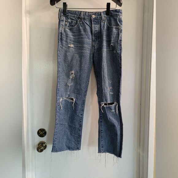 AG distressed crop jeans size 26. Waist 14 inches and inseam is 23 inches - Picture 1 of 7